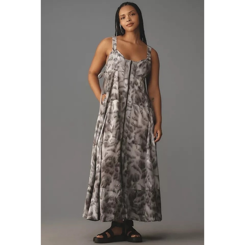Anthropologie Pilcro Parasail Dress Womens XXS Zip Front Relaxed Midi Grey
